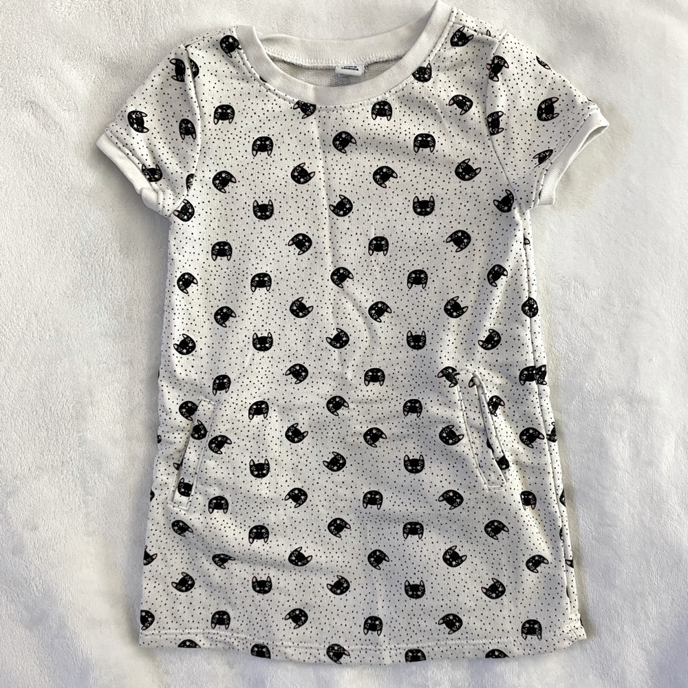 Cute Toddler Cat Print T-Shirt Dress with pockets